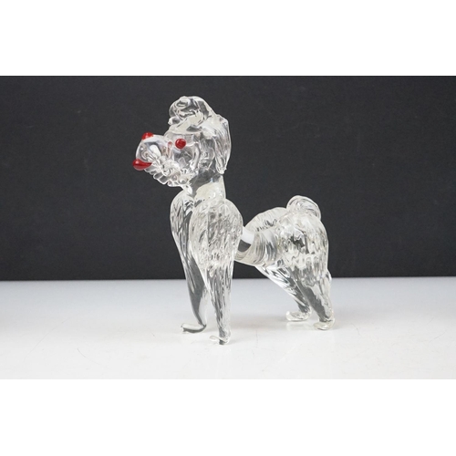 55 - 20th Century glass to include Art Deco pressed glass bird figural lid, mid Century poodle dog figuri... 