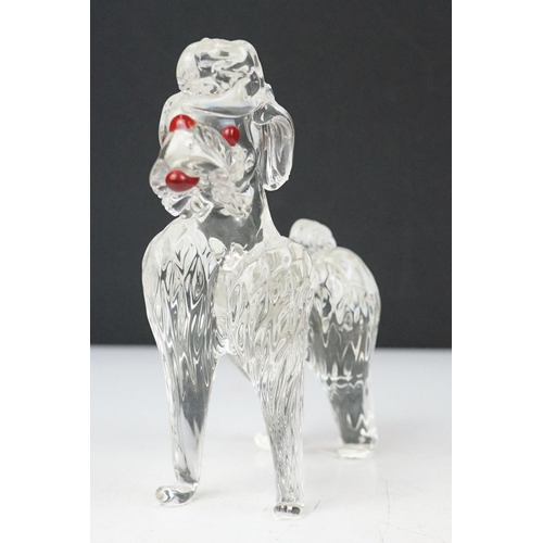 55 - 20th Century glass to include Art Deco pressed glass bird figural lid, mid Century poodle dog figuri... 