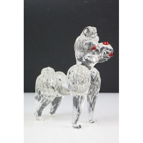 55 - 20th Century glass to include Art Deco pressed glass bird figural lid, mid Century poodle dog figuri... 