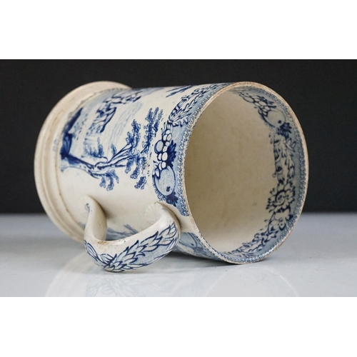 59 - Four 19th century blue & white printed ceramic tankards, featuring early 19th century and Willow pat... 