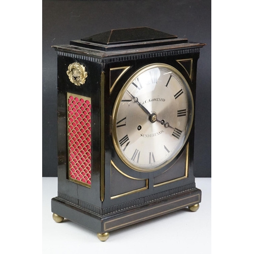 6 - 19th Century G & C Gowland Sunderland bracket clock having an ebonised wooden case with gilt details... 