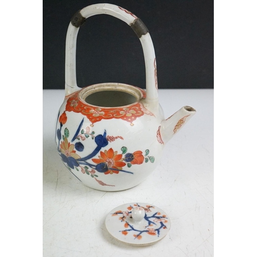 60 - Japanese Imari teapot & cover with high loop handle and floral decoration (approx 18cm high), togeth... 