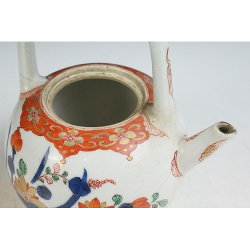 60 - Japanese Imari teapot & cover with high loop handle and floral decoration (approx 18cm high), togeth... 