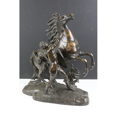 7 - After Guillaume Coustou I - A pair of patinated bronze ' Marley Horse' sculptures featuring rearing ... 