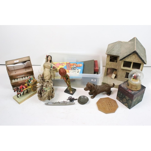 75 - A collection of early and mid 20th century toys and games to include a dolls house, nodding dog, hor... 