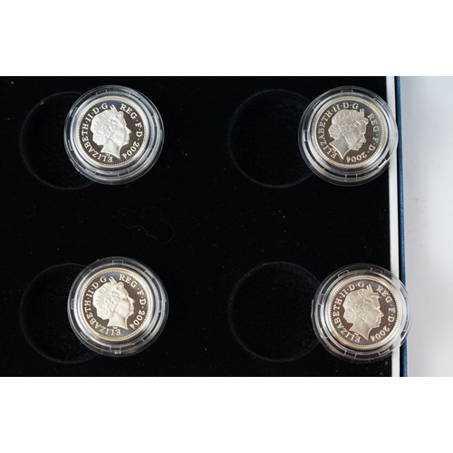 593 - A Royal Mint United Kingdom 2004 silver proof pattern collection one pound coin four coin set, coins... 