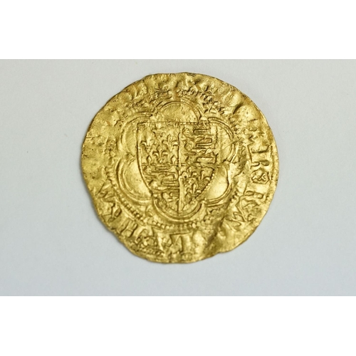 596 - A British 14th Century King Edward III gold quarter noble coin.