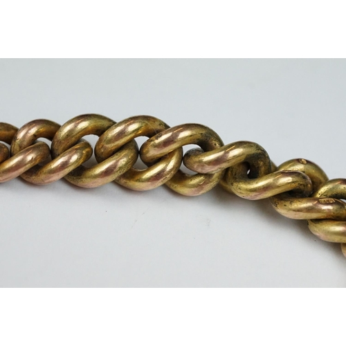 212A - 9ct gold graduated curb link Albert chain, each link hallmarked, 9ct gold dog clip, 9ct gold t bar, ... 