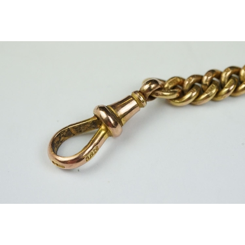 212A - 9ct gold graduated curb link Albert chain, each link hallmarked, 9ct gold dog clip, 9ct gold t bar, ... 