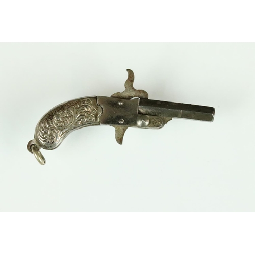 18 - Late 19th century / early 20th century miniature silver pinfire pistol charm, obsolete 2mm calibre, ... 