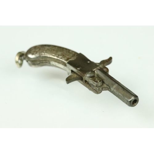 18 - Late 19th century / early 20th century miniature silver pinfire pistol charm, obsolete 2mm calibre, ... 