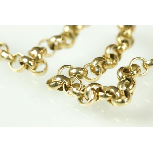 204 - Yellow metal longuard chain, continuous, no clasp, length approx 152cm