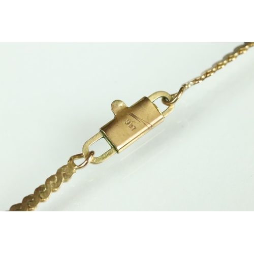 205 - 9ct yellow gold flat s link necklace, clasp stamped 9kt, length approx 40cm (af)