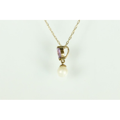 208 - Amethyst 9ct yellow gold pendant necklace, heart shaped mixed cut amethyst claw and cage set, fine l... 