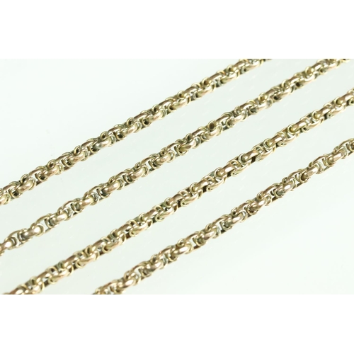 41A - 9ct gold longuard chain, fancy belcher link, 9ct gold applied pad, 9ct gold dog clip, length approx ... 