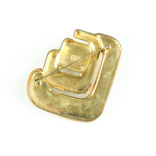 85A - Christian Dior modernist style brooch having concentric square on an amber coloured panel. Signed to... 