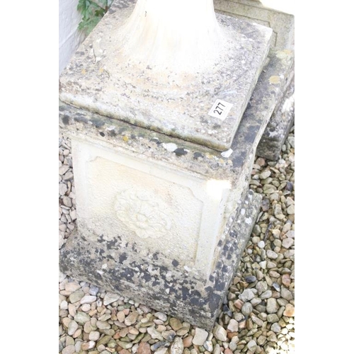 277 - Pair of reconstituted stone garden urns of campana form, with relief facial mask decoration and gadr... 