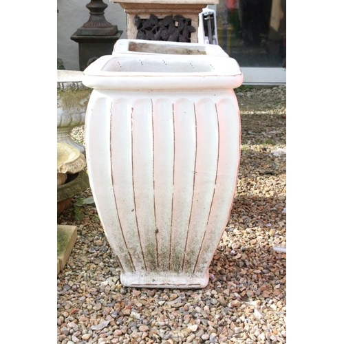 283 - Pair of large glazed terracotta garden planters of fluted tapering form (approx 67cm high)