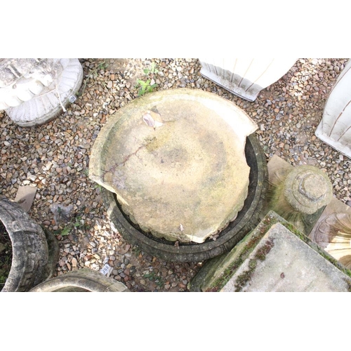 284 - Pair of reconstituted stone bird baths with gadrooned decoration (approx 57cm diameter) with square ... 