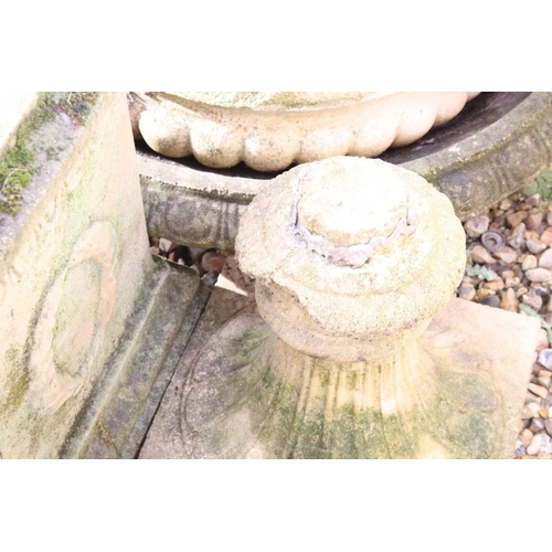 284 - Pair of reconstituted stone bird baths with gadrooned decoration (approx 57cm diameter) with square ... 