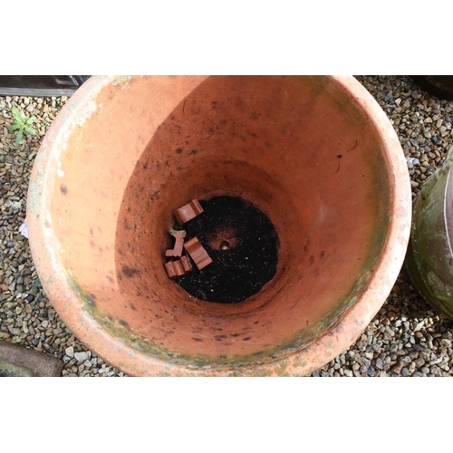 290 - Pair of large terracotta planters, of tapering circular form, with relief garland decoration, each w... 