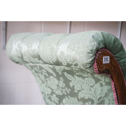 292 - Victorian Walnut Framed Chaise-lounge with green button back upholstery, raised on turned legs with ... 