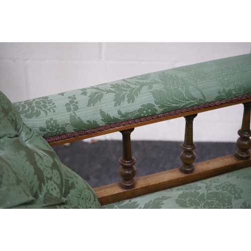 292 - Victorian Walnut Framed Chaise-lounge with green button back upholstery, raised on turned legs with ... 