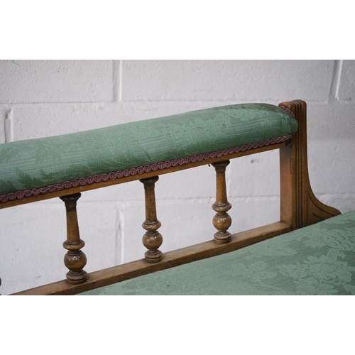 292 - Victorian Walnut Framed Chaise-lounge with green button back upholstery, raised on turned legs with ... 