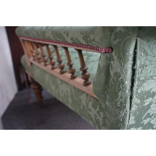 292 - Victorian Walnut Framed Chaise-lounge with green button back upholstery, raised on turned legs with ... 