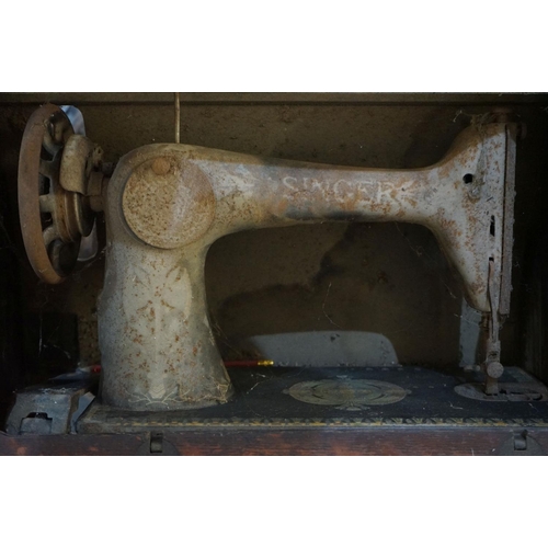 294 - Singer Treadle Sewing Machine, 91cm long x 78cm high