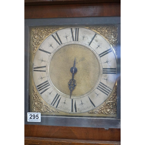 295 - 18th century Oak and Mahogany Longcase Clock, with swan break neck pediment, the square hood holding... 