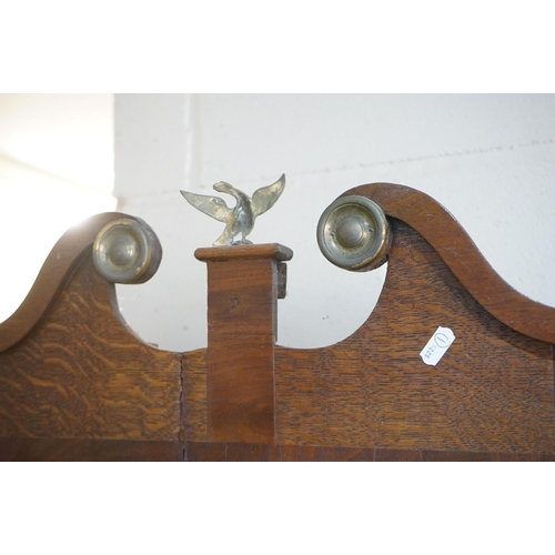 295 - 18th century Oak and Mahogany Longcase Clock, with swan break neck pediment, the square hood holding... 