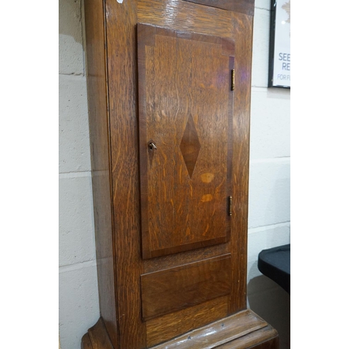 295 - 18th century Oak and Mahogany Longcase Clock, with swan break neck pediment, the square hood holding... 