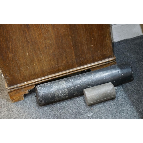 295 - 18th century Oak and Mahogany Longcase Clock, with swan break neck pediment, the square hood holding... 