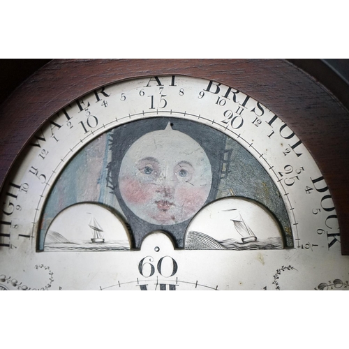 296 - 19th century Mahogany Longcase Clock, Wasbrough Duggan St. Bristol, with swan break neck pediment, t... 