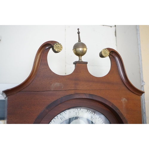 296 - 19th century Mahogany Longcase Clock, Wasbrough Duggan St. Bristol, with swan break neck pediment, t... 