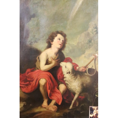 242 - After Bartolomé Esteban Murillo, St John the Baptist as a child, inscribed verso ' Murillo, San Juan... 
