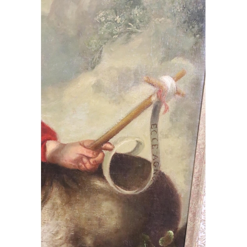 242 - After Bartolomé Esteban Murillo, St John the Baptist as a child, inscribed verso ' Murillo, San Juan... 