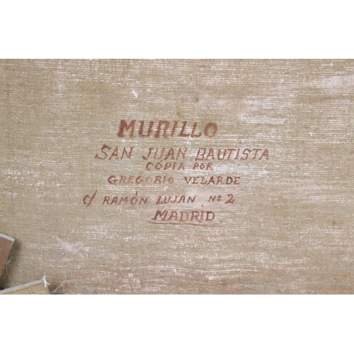 242 - After Bartolomé Esteban Murillo, St John the Baptist as a child, inscribed verso ' Murillo, San Juan... 