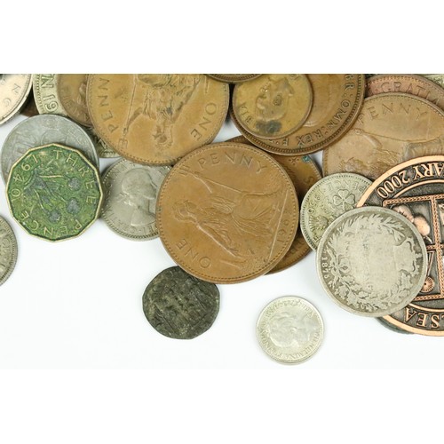 616 - A small collection of British pre decimal and foreign coins to include pre decimal silver, roman and... 