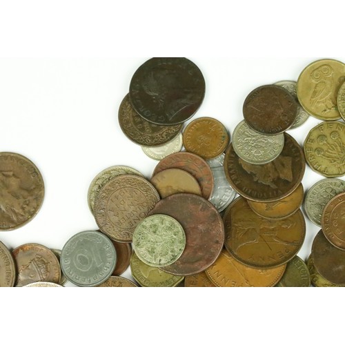 616 - A small collection of British pre decimal and foreign coins to include pre decimal silver, roman and... 