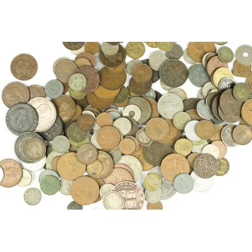 616 - A small collection of British pre decimal and foreign coins to include pre decimal silver, roman and... 