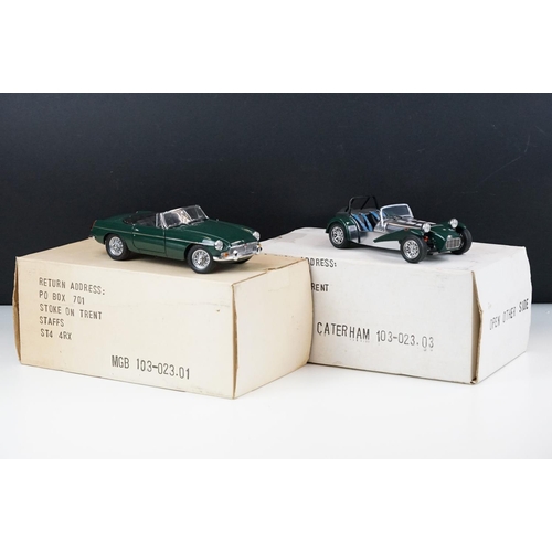 1024 - Two boxed Crestley Collection 1/18 diecast models to include MGB MK1 in British Racing Green and Cat... 