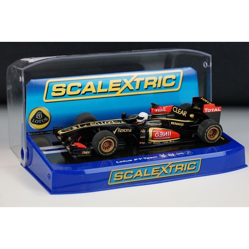 1056 - Six cased Scalextric F1 slot cars to include C3263 Mercedes GP Petronas 2012 Schumacher No 7, C3364 ... 