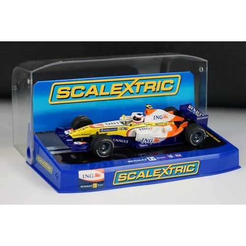 1056 - Six cased Scalextric F1 slot cars to include C3263 Mercedes GP Petronas 2012 Schumacher No 7, C3364 ... 