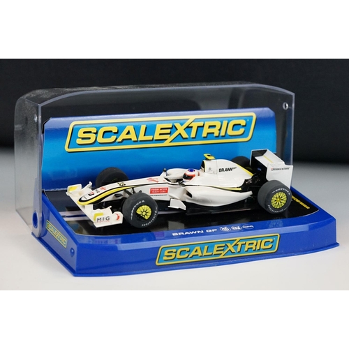 1056 - Six cased Scalextric F1 slot cars to include C3263 Mercedes GP Petronas 2012 Schumacher No 7, C3364 ... 