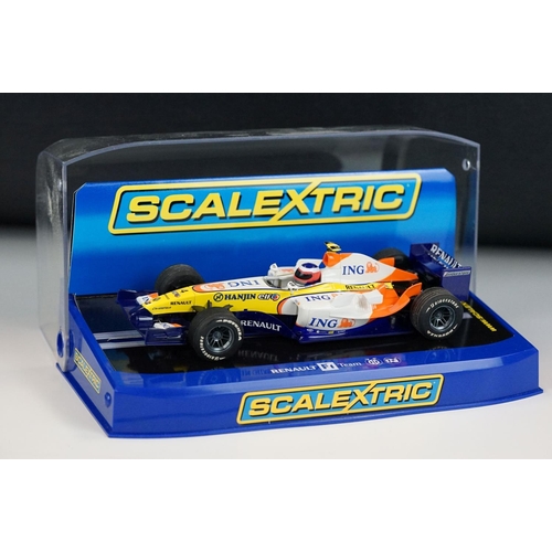 1056 - Six cased Scalextric F1 slot cars to include C3263 Mercedes GP Petronas 2012 Schumacher No 7, C3364 ... 