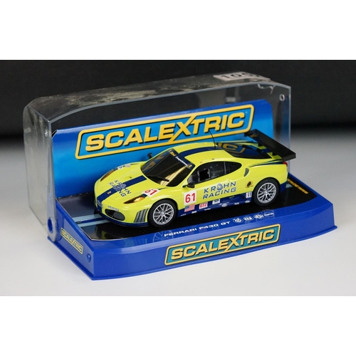 1057 - Six cased Scalextric slot cars to include C3080 Ferrari F430 GT2 Krohn Racing ,C2644D Aston Martin D... 