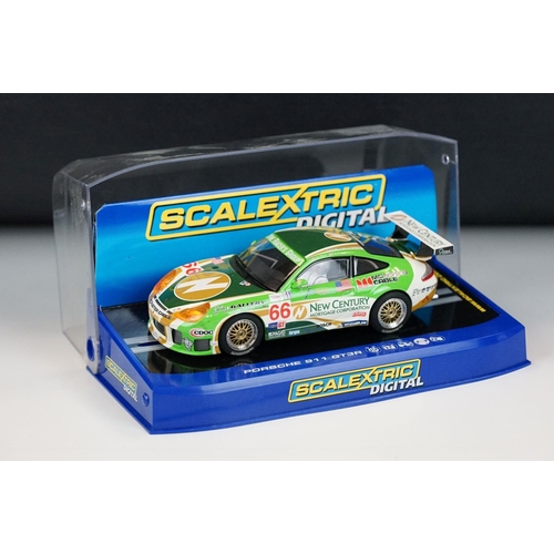 1057 - Six cased Scalextric slot cars to include C3080 Ferrari F430 GT2 Krohn Racing ,C2644D Aston Martin D... 