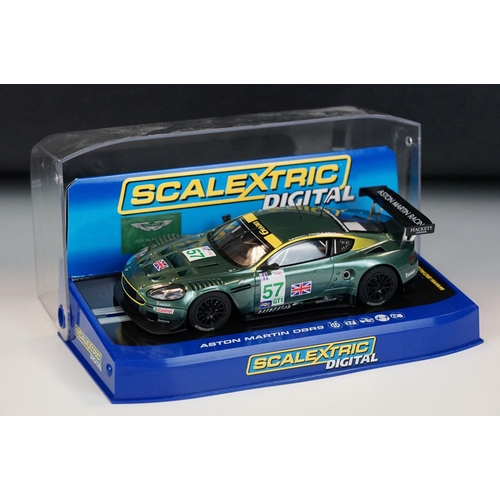 1057 - Six cased Scalextric slot cars to include C3080 Ferrari F430 GT2 Krohn Racing ,C2644D Aston Martin D... 